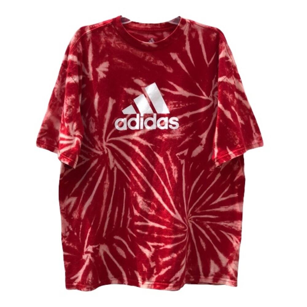 Adidas Logo Triple Spiral Acid Tie Dye Red Multi Cotton T-Shirt Mens Size XL